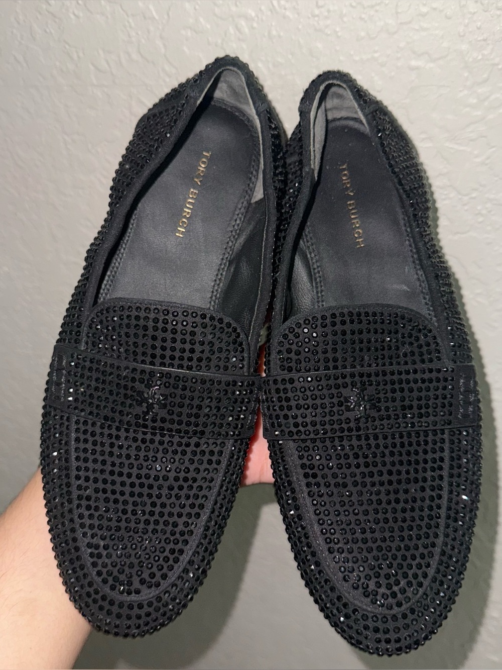Tory Burch Black Crystal-Studded Loafers